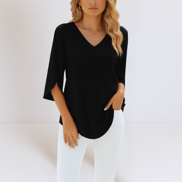 Stride™ - Elegant blus med V-ringning och slitsade ärmar