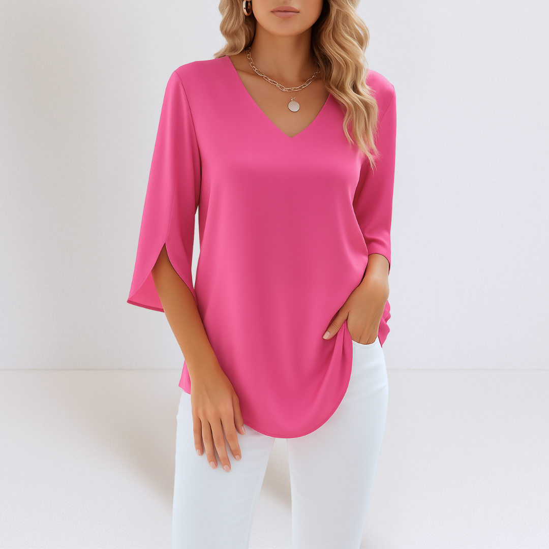 Stride™ - Elegant blus med V-ringning och slitsade ärmar