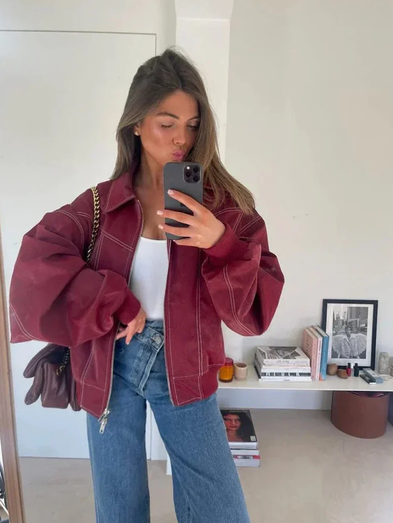 Freja – Oversized Kontrastjacka med Trendig Passform