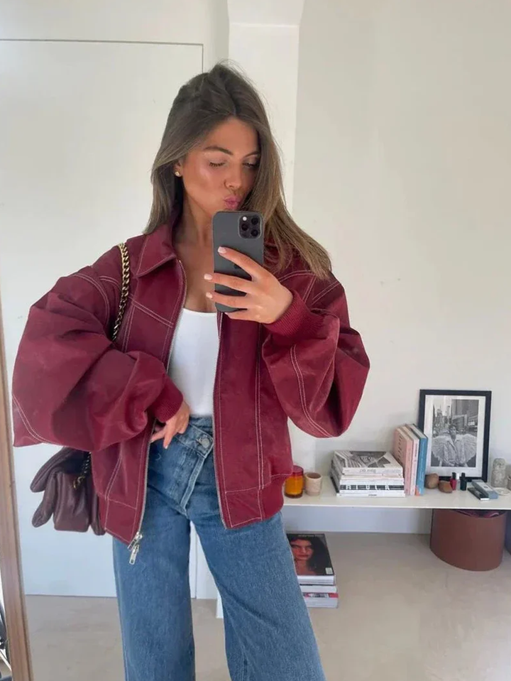 Freja – Oversized Kontrastjacka med Trendig Passform