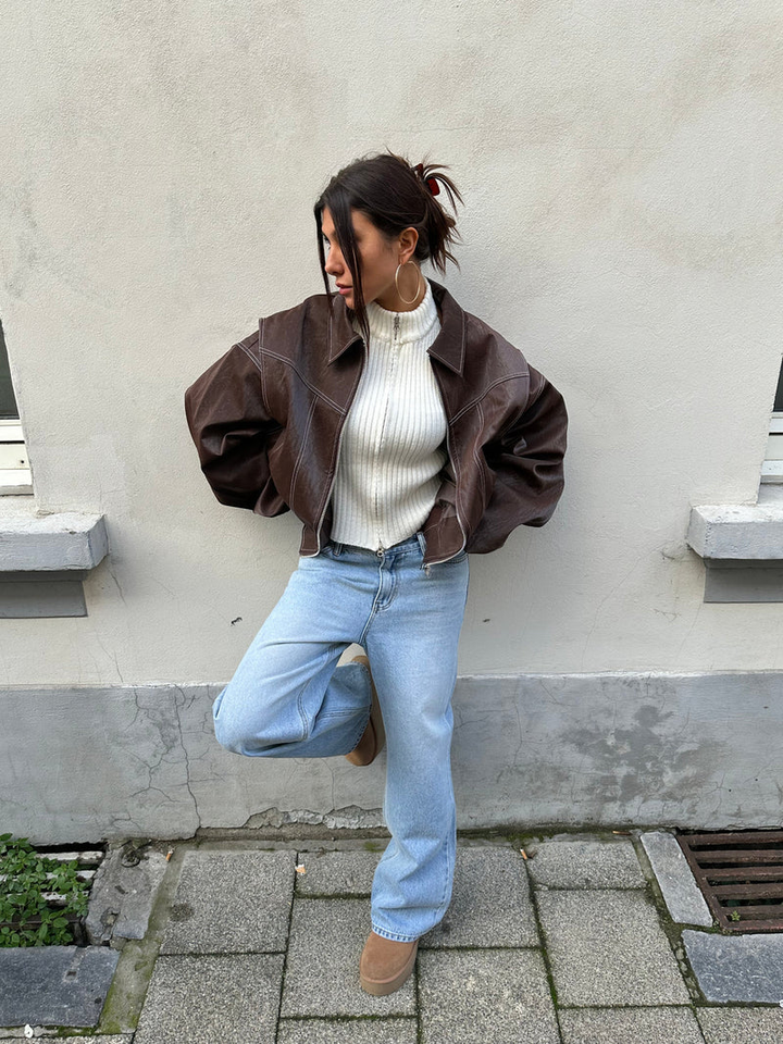 Freja – Oversized Kontrastjacka med Trendig Passform