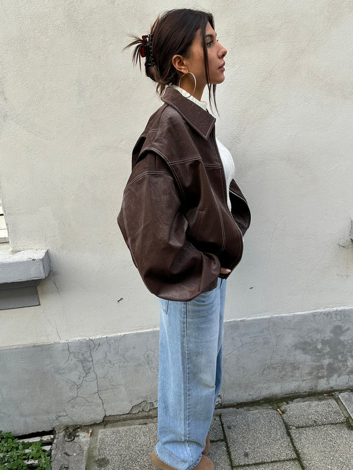 Freja – Oversized Kontrastjacka med Trendig Passform