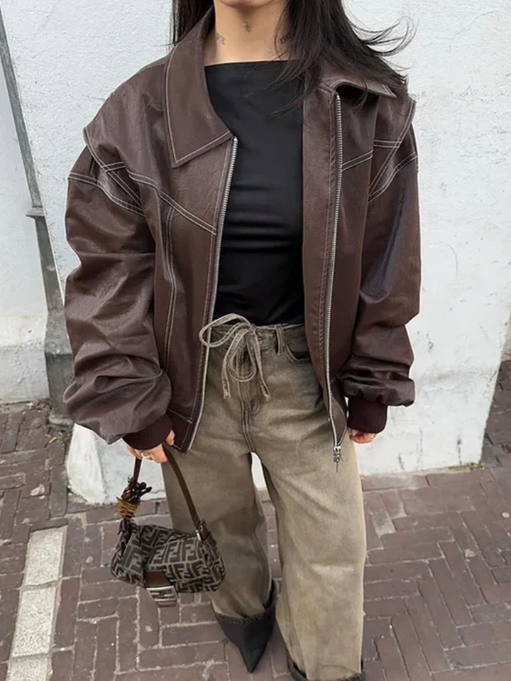 Freja – Oversized Kontrastjacka med Trendig Passform