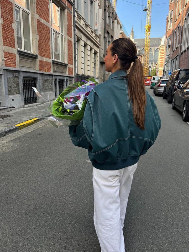 Freja – Oversized Kontrastjacka med Trendig Passform